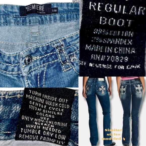 Rue21 Jeans Bootcut Premiere Embellished Cross 5 Pocket Distressed Denim 7/8 Y2K - Picture 8 of 16